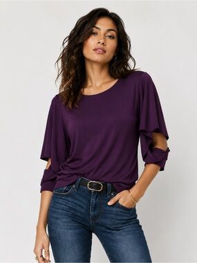Cabi Peek Pullover Purple Batwing Sweater Top Shirt Small Style 3708
